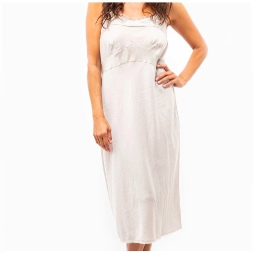 Brazeau Tricot Grey Lightweight Silk Cotton Lace Trim Midi Dress